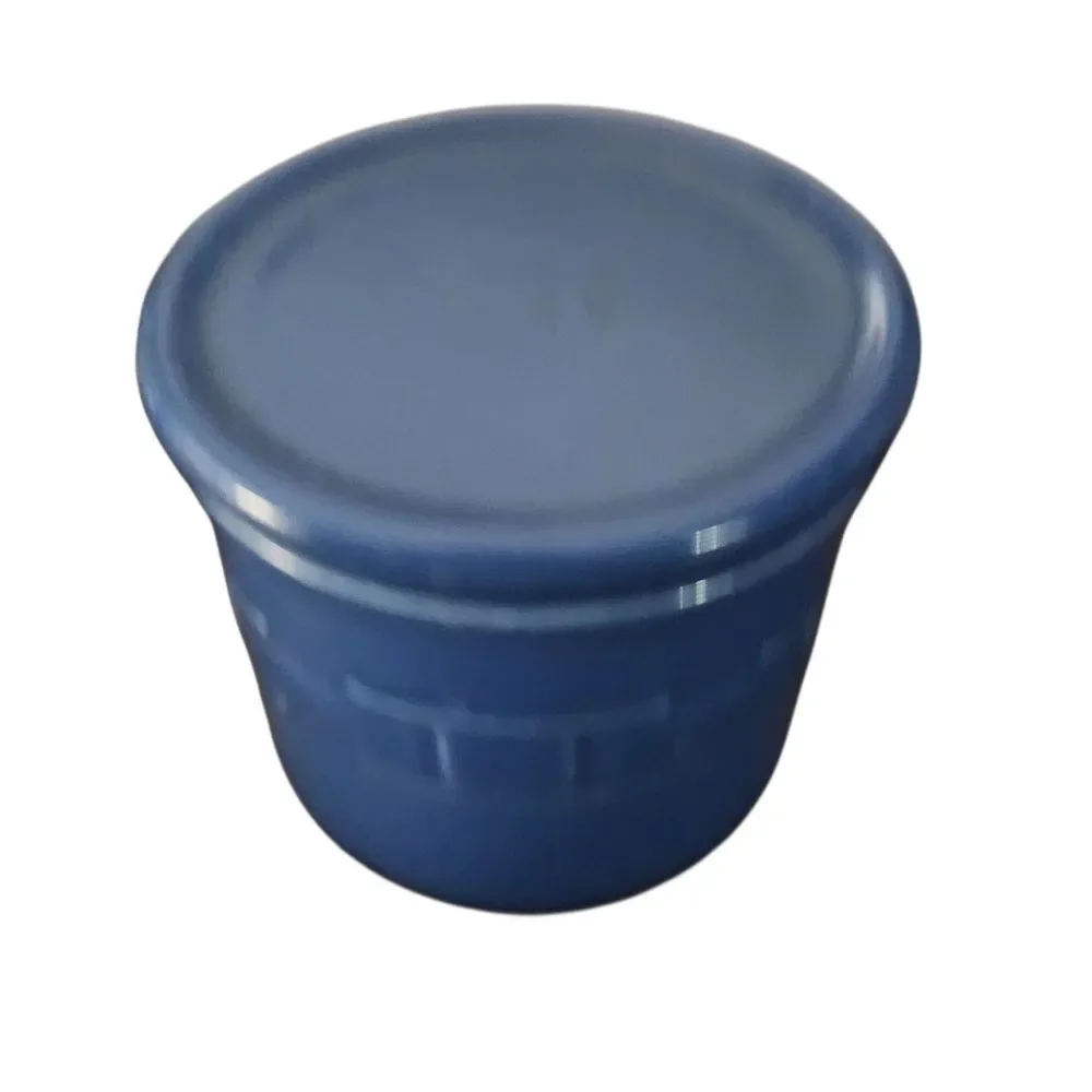 Longaberger Pottery Ceramic Canister with Lid Blue Weave Pattern 4 Inch USA